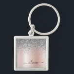 Porte-clés Rose Gold<br><div class="desc">Or rose - Blush Pink and Silver Faux Foil Metallic Sparkle Parties scintillant Brossé Métal Monogramme Nom Clés (Porte - clé). Cela rend le cadeau parfait pour 16 ans,  mariage,  douche nuptiale,  anniversaire,  baby shower ou bachelorette pour quelqu'un qui aime le luxe glam et les styles chic.</div>