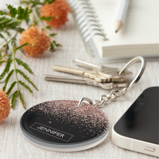 Porte-clés Rose Gold Blush Parties scintillant rose Monogramm (Devant Droit)