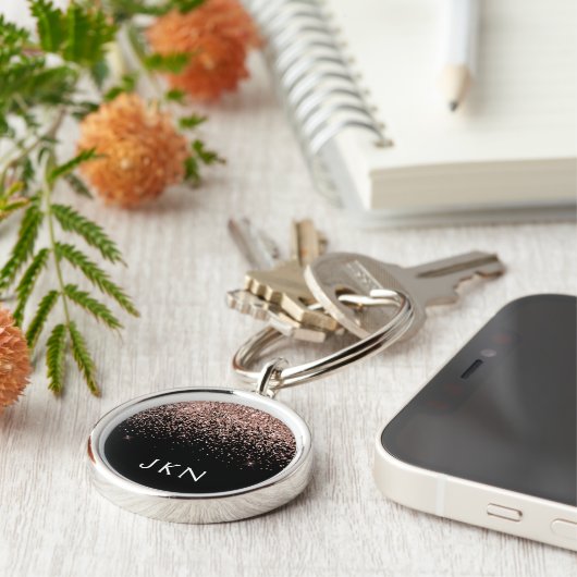 Porte-clés Rose Gold Blush Pink Glitter Monogrammes Initiales (Côté)