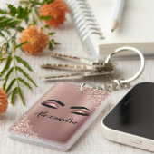 Porte-clés Rose Gold Blush Pink Monogram Glitter Eyelashes (Devant droit)