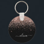 Porte-clés Rose Gold Blush Pink Parties scintillant Script Mo<br><div class="desc">Black and Rose Gold - Blush Pink Sparkle Parties scintillant Script Monogramme Nom Clés (Porte - clé). Cela rend le cadeau parfait pour 16 ans,  mariage,  douche nuptiale,  anniversaire,  baby shower ou bachelorette pour quelqu'un qui aime le luxe glam et les styles chic.</div>