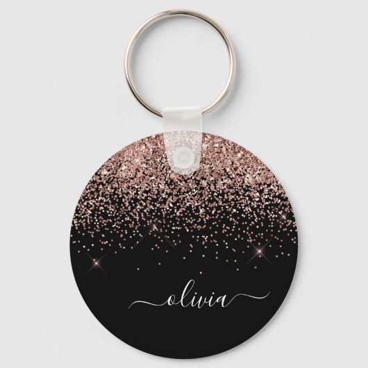 Porte-clés Rose Gold Blush Pink Parties scintillant Script Mo (Recto)