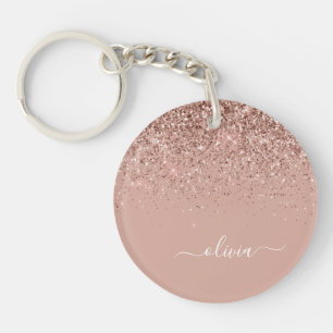 Porte-clés Rose Gold Blush Pink Parties scintillant Script Mo