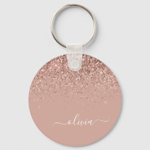 Porte-clés Rose Gold Blush Pink Parties scintillant Script Mo