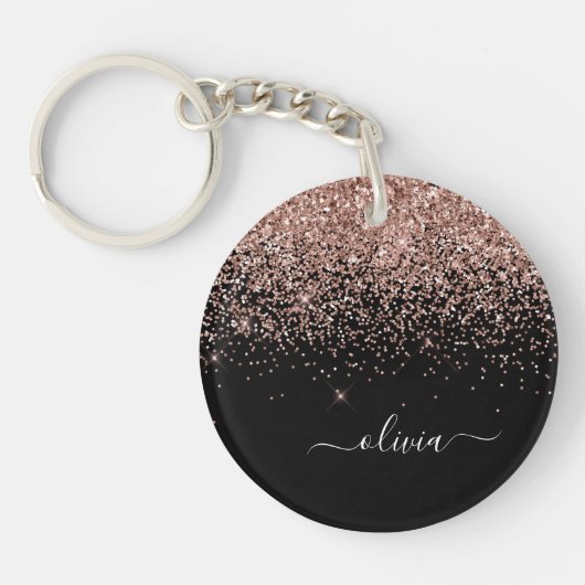 Porte-clés Rose Gold Blush Pink Parties scintillant Script Mo (Devant)