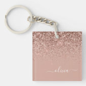 Porte-clés Rose Gold Blush Rose Pailleté Monogramme Féminin (Devant)