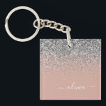 Porte-clés Rose Gold Blush rose Parties scintillant argent Mo<br><div class="desc">Rose Gold Blush Pink et Argent Faux Foil Parties scintillant étincelante Script Monogramme Nom Porte - clé. Cela rend le cadeau parfait pour 16 ans,  mariage,  douche nuptiale,  anniversaire,  baby shower ou bachelorette pour quelqu'un qui aime le luxe glam et les styles chic.</div>