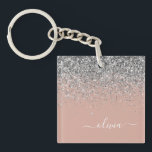 Porte-clés Rose Gold Blush rose Parties scintillant argent Mo<br><div class="desc">Rose Gold Blush Pink et Argent Faux Foil Parties scintillant étincelante Script Monogramme Nom Porte - clé. Cela rend le cadeau parfait pour 16 ans,  mariage,  douche nuptiale,  anniversaire,  baby shower ou bachelorette pour quelqu'un qui aime le luxe glam et les styles chic.</div>
