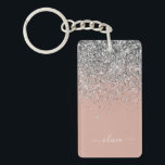 Porte-clés Rose Gold Blush rose Parties scintillant argent Mo<br><div class="desc">Rose Gold - Blush Pink and Silver Sparkle Parties scintillant Script Monogramme Nom Porte - clé. Cela rend le cadeau parfait pour 16 ans,  mariage,  douche nuptiale,  anniversaire,  baby shower ou bachelorette pour quelqu'un qui aime le luxe glam et les styles chic.</div>