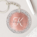 Porte-clés Rose Gold brossé Parties scintillant métallique No<br><div class="desc">Personnalisez facilement ce design porte - clé chic et branché,  avec une jolie parties scintillant brillante en argent sur un arrière - plan métallique brossé en or rose.</div>