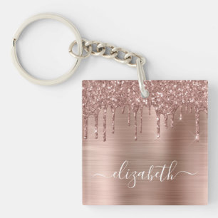 Porte-clés Rose Gold Dripping Glitter Personalized