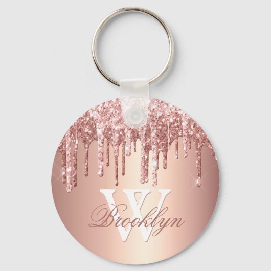 Porte-clés Rose Gold Éperche Parties scintillant Drives Monog (Recto)