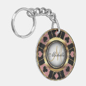 Porte-clés Rose Gold et Black Poker Chip Design - Monogramme (Devant gauche)