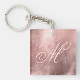 Porte-clés Rose Gold Fancy Monogramme Photo Foncé Rose Pâle