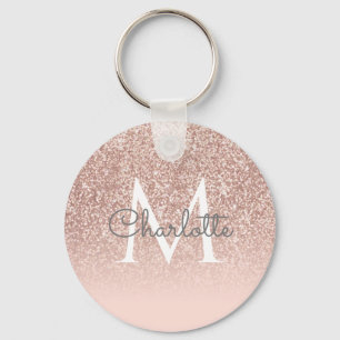 Porte-clés Rose Gold Glitter Blush Pink écriture Monogramme