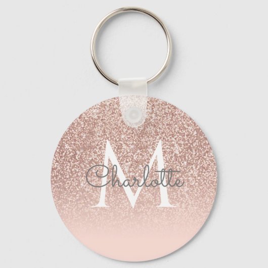 Porte-clés Rose Gold Glitter Blush Pink écriture Monogramme (Recto)