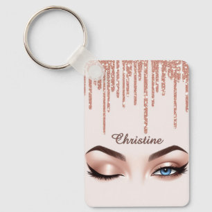 Porte-clés Rose Gold Glitter Drip avec Maquillage des Yeux Fé
