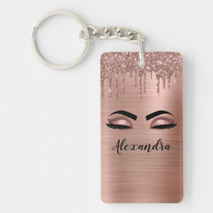 Porte-clés Rose Gold Glitter Sparkle Eyelashes Monogram