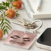 Porte-clés Rose Gold Glitter Sparkle Eyelashes Monogram (Devant Droit)