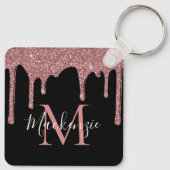 Porte-clés Rose Gold Noir Luxueux Paillettes Gouttes Monogram (Dos)