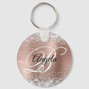 Porte-clés Rose Gold Pailleté Argenté Monogramme Fantaisie