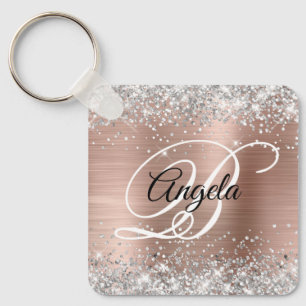Porte-clés Rose Gold Pailleté Argenté Monogramme Fantaisie