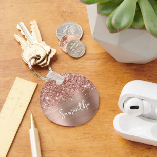 Porte-clés Rose Gold Pailleté Glam Nom Photo