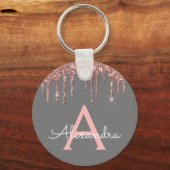 Porte-clés Rose Gold Pailleté Gris Charbon Monogramme (Recto)