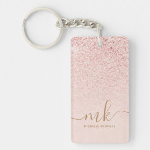 Porte-clés Rose Gold Pailleté Lettres Initiales et Nom de Lux