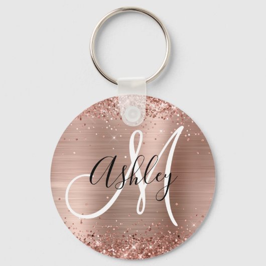 Porte-clés Rose Gold Pailleté Noir et Blanc Monogrammé (Recto)
