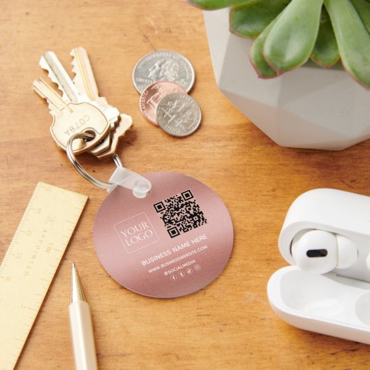 Porte-clés Rose Gold QR Code Logo Site Web Médias sociaux (Bureau)