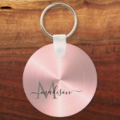 Porte-clés Rose Gold Radial Nom du script métallique (Recto)