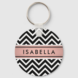 Porte-clés Rose Gold rose fausse rose et noir motif chevron