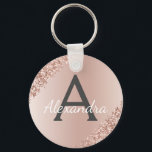 Porte-clés Rose Gold Rose Faux Acier Inoxydable Monogramme<br><div class="desc">Rose Gold Rose Faux Acier Inoxydable Métallisé et Paillettes Pailletées Élégant Porte-Clés. Ces porte-clés peuvent être personnalisés pour inclure votre initiale et votre prénom. Ces porte-clés font de grands cadeaux d'anniversaire,  de douche de mariée ou de fête de bachelorette.</div>