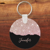 Porte-clés Rose Gold Rose Pailleté Agate Monogramme Nom Perso (Recto)