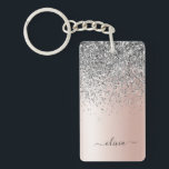 Porte-clés Rose Gold - Rose Pâle et Paillettes Argentées Mono<br><div class="desc">Rose Gold - Rose Pâle et Faux Feuille Argenté Métalisé Paillettes Brillantes Monogramme Porte-Clés Nom. C'est le cadeau idéal pour un anniversaire sweet 16, un mariage, une douche de mariée, un anniversaire de mariage, une baby shower ou une soirée d'enterrement de vie de jeune fille pour quelqu'un qui aime le...</div>