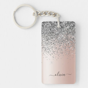 Porte-clés Rose Gold - Rose Pâle et Paillettes Argentées Mono