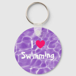 Porte-clés Rose J'aime Nager Piscine Violette