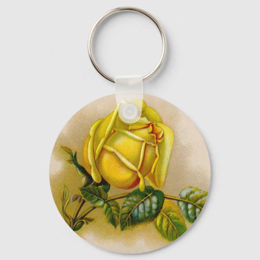 Porte-clés Rose jaune Antique Vintage Imprimer Art (Recto)