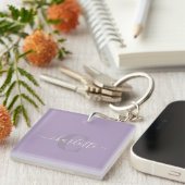 Porte-clés Rose lilas | Nom du monogramme de script personnal (Devant Droit)