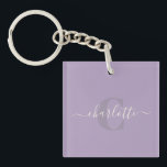 Porte-clés Rose lilas | Nom du monogramme de script personnal<br><div class="desc">Rose lilas | Porte - clé de nom de monogramme de script personnalisé</div>