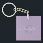 Porte-clés Rose lilas | Nom du monogramme de script personnal<br><div class="desc">Rose lilas | Porte - clé de nom de monogramme de script personnalisé</div>