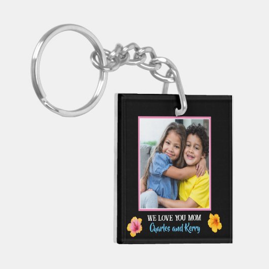 Porte-clés Rose moderne Nous t'aimons Maman Photo (Devant gauche)