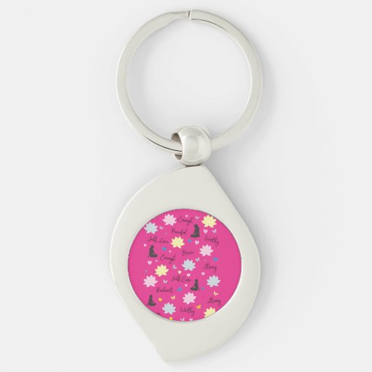 Porte-clés rose | Motif de lotus de force intérieu (Devant)