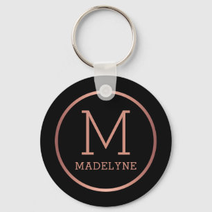 Porte-clés Rose noir or élégant Monogramme moderne