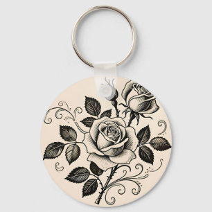 Porte-clés Rose noire classique vintage floraison botanique