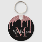 Porte-clés Rose noire or brillant Monogramme (Recto)