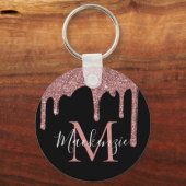 Porte-clés Rose noire or faux paillettes Monogram (Recto)