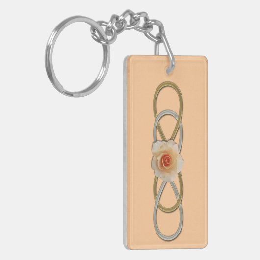 Porte-clés Rose or argent double infinité (Devant gauche)