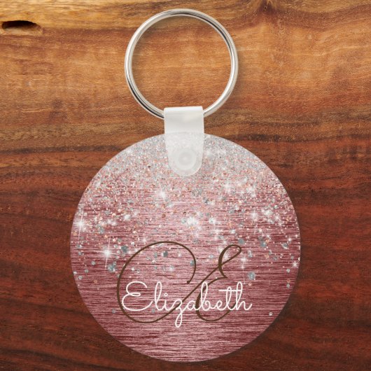 Porte-clés Rose or brossé métal brossé Parties scintillant ar (Recto)